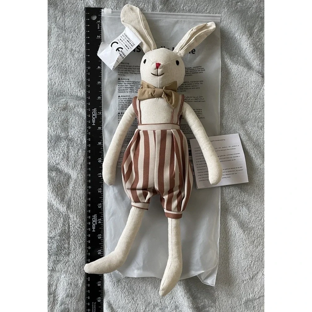 Nordic Home Linen Bunny Plush Doll Neutral Scandinavian Cottagecore Rabbit Decor
